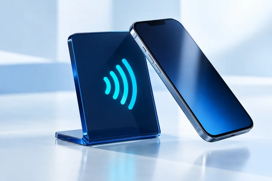 Conceito de placa NFC com celular por aproximação